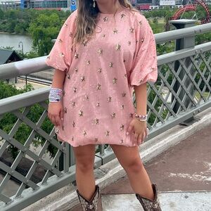 Pink Dress with Gold Star Embellishments